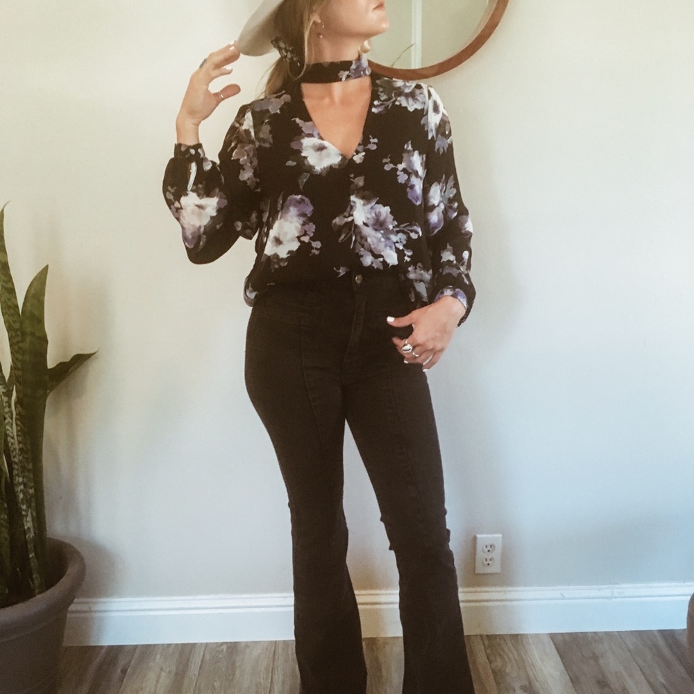 Black, floral blouse